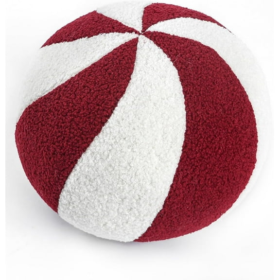 Teddy Fleece Candy Ball Sherpa Plush Shaped Red & White Decorative Pillow Cushions