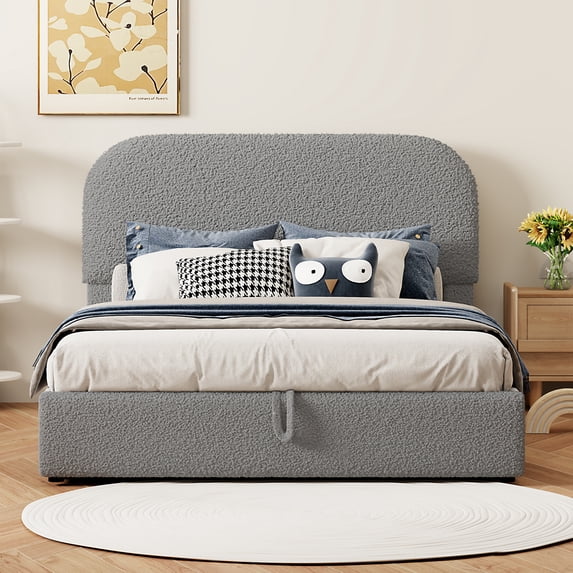 Teddy Fleece Full Size Upholstered Platform Bed , Modern Bed Frame with Hydraulic Storage System, Stable Structure, Easy Assemble, Gray