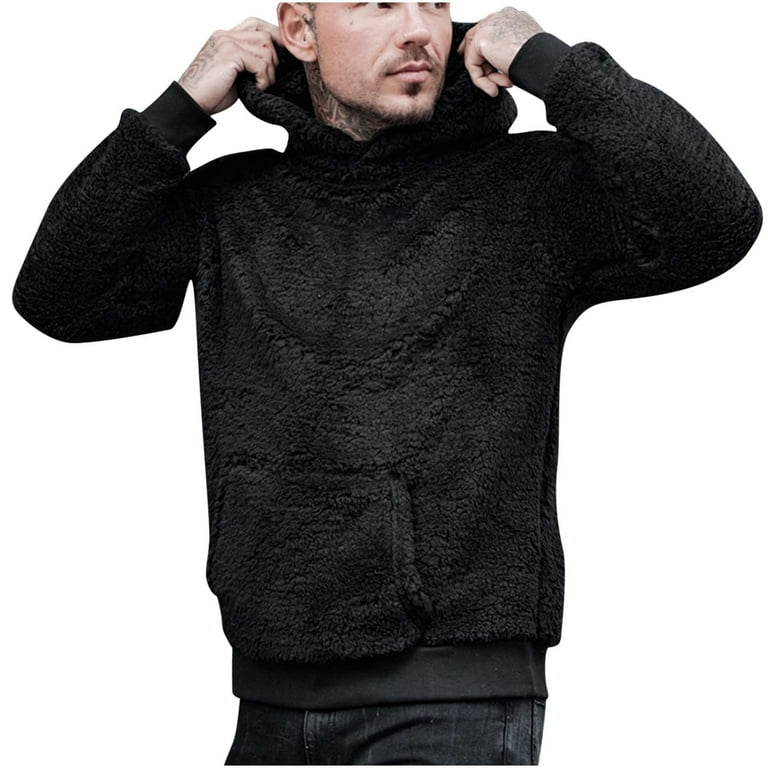 NARHBRG Teddy Fleece Hoodie for Men Fuzzy Sherpa Pullover Hooded Sweatshirt Solid Color Warm Hoodies Casual Winter Outfits Size XL