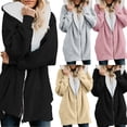 thumbnail image 1 of Teddy Fleece Jacket Womens Zip up Fluffy Fuzzy Hooded Jumper Hoody Plain Winter Warm Jackets Fleece Overcoat with Pockets Ladies Long Trench Coat, 1 of 5