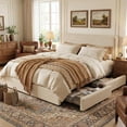 thumbnail image 1 of Teddy Fleece King Size Bed Frame, Cloud Cream Bed Frame with 2 Storage Drawer and Adjustable Headboard, Soft Teddy Fabric, No Box Spring Required, Easy Assembly, Cream, 1 of 7