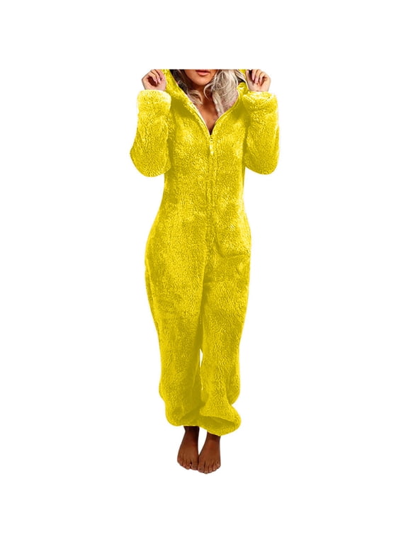 Teddy Fleece Onesies for Women Ladies Warm Fluffy Pyjamas Hooded Onesie Teddy Pajamas Winter Plush Hooded Flannel One Piece Jumpsuit Playsuit Sleepwear Loungewear Rompe Size 8-22