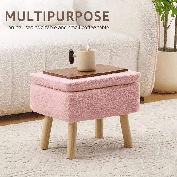 Teddy Fleece Storage Ottoman, Rectangular, Sturdy Wooden Frame, Hidden Compartment for Entryway/Bedroom/Living Room