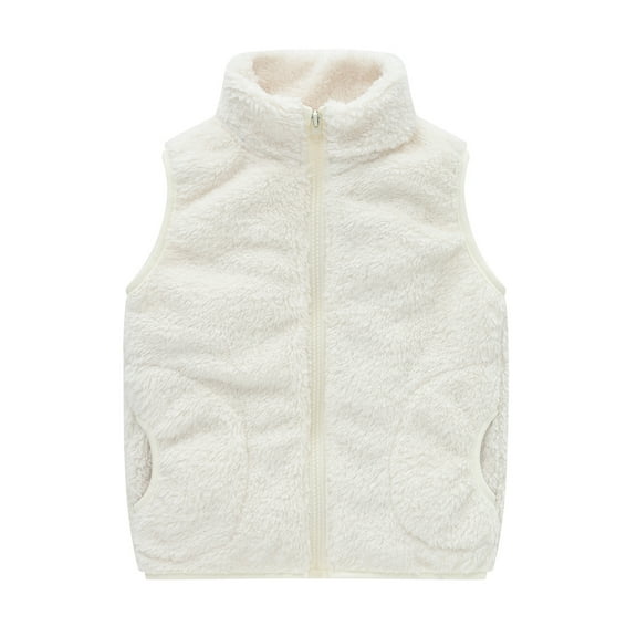 Teddy Fleece Vest Children's Plain Teddy Fleece Plush Vest with Pockets Autumn Winter Teddy Vest Lightweight Short Fur Vest Warm