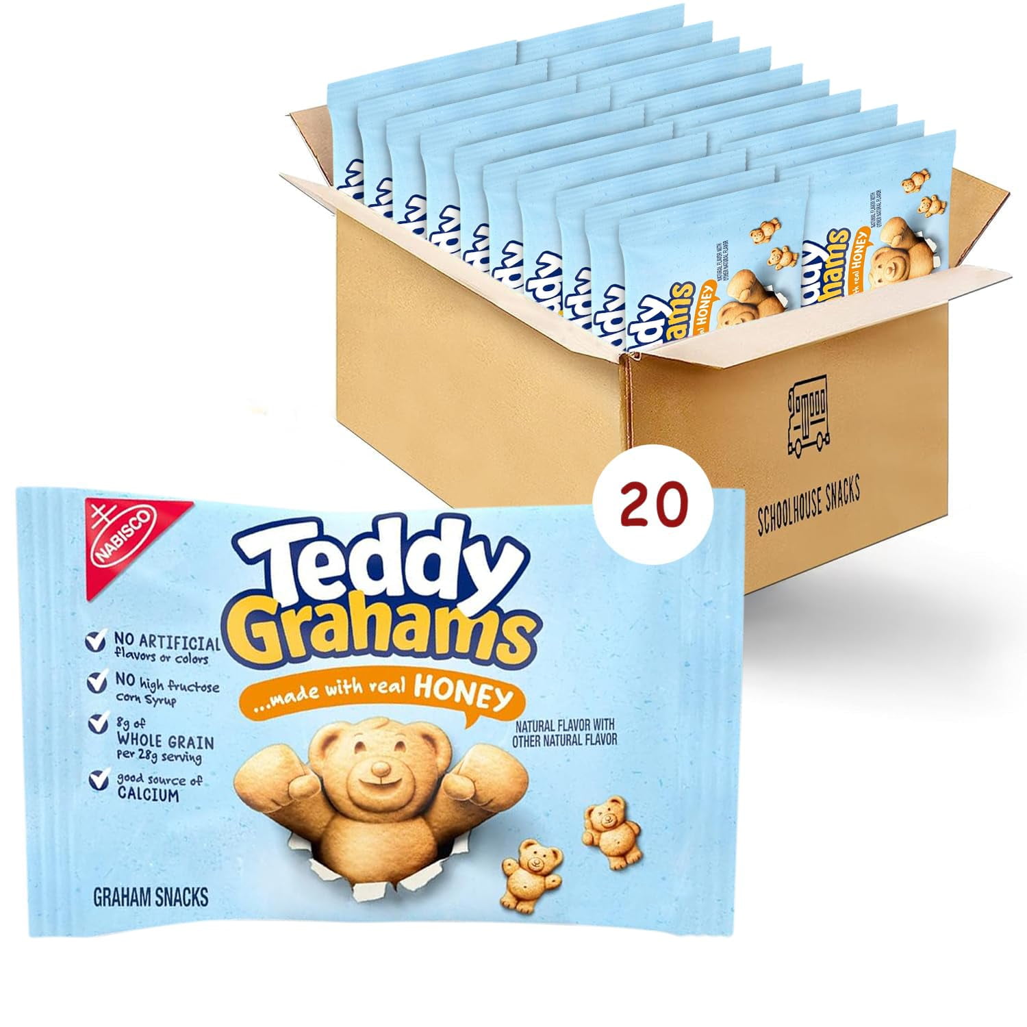 Teddy Grahams Honey Graham Snacks, Teddy Grahams Snack Packs For Kids, 20-1 Oz Packs Bundled By
