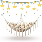 Hautllaif Teddy Hammocks, Corner Toy Storage Net for Stuffed Animals, Stuffed Animal Storage Net, Cute Plush Nursery Hanging Organizer for Kids Bedroom and Playroom Beige