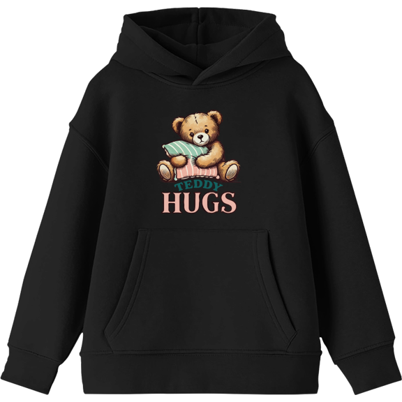 Teddy Hugs Youth Black Long Sleeve Hoodie-Medium