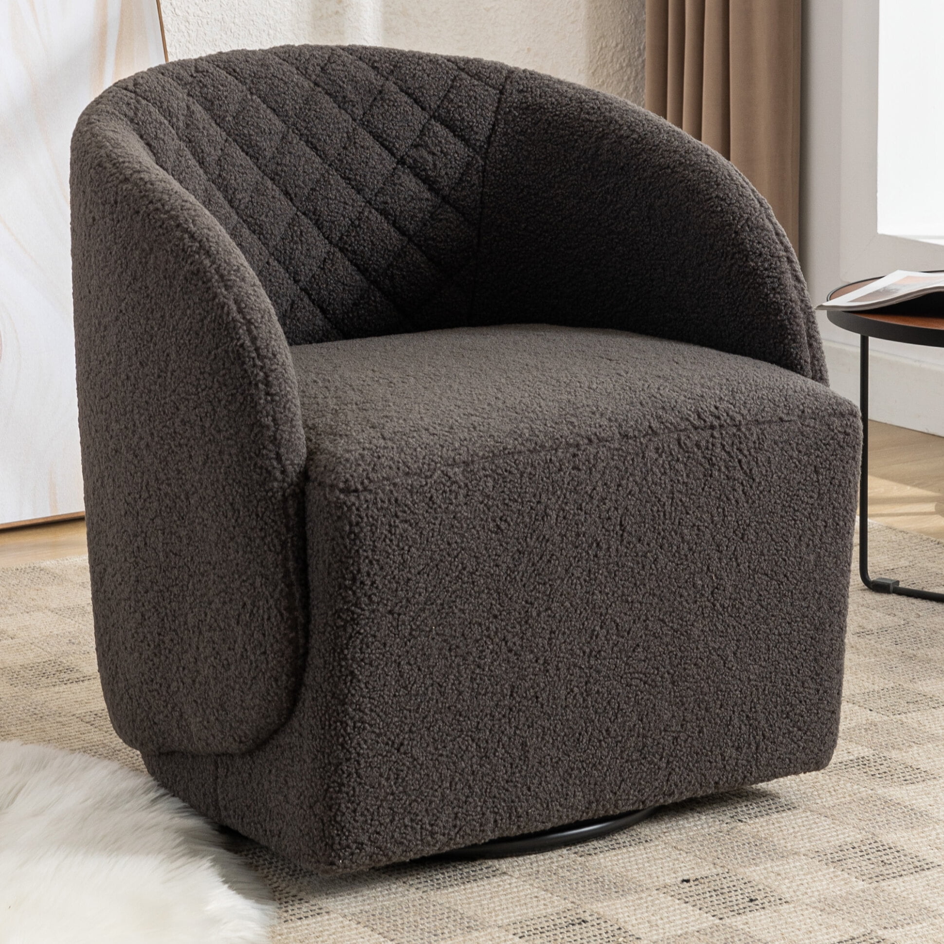 Teddy Oversized Swivel Chair, Swivel Barrel Chair with Low Backrest and