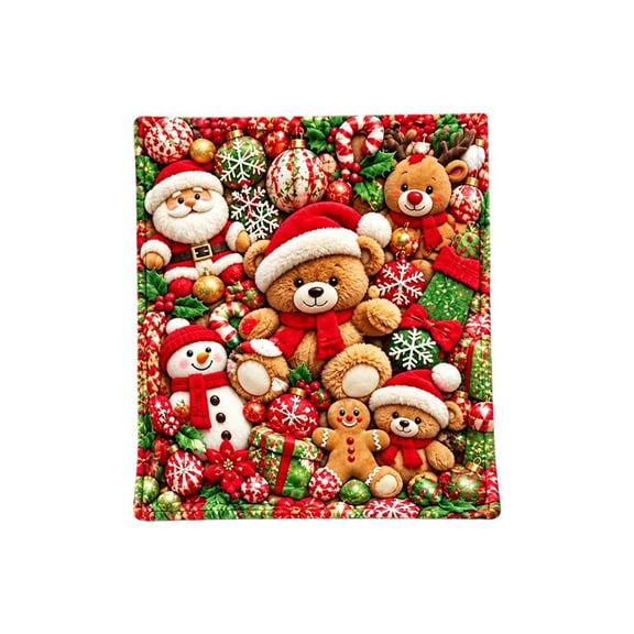 Teddy Pastel Floral Print Blanket, 3D Xmas Bear Fluffy Colorful Throw, Three Versatile Sizes