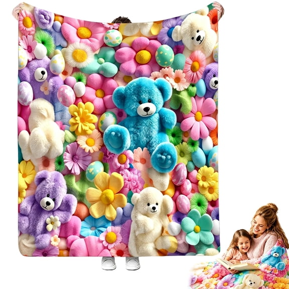 Teddy Pastel Floral Print Throw Blanket, Bear Cute Pastel Blanket
