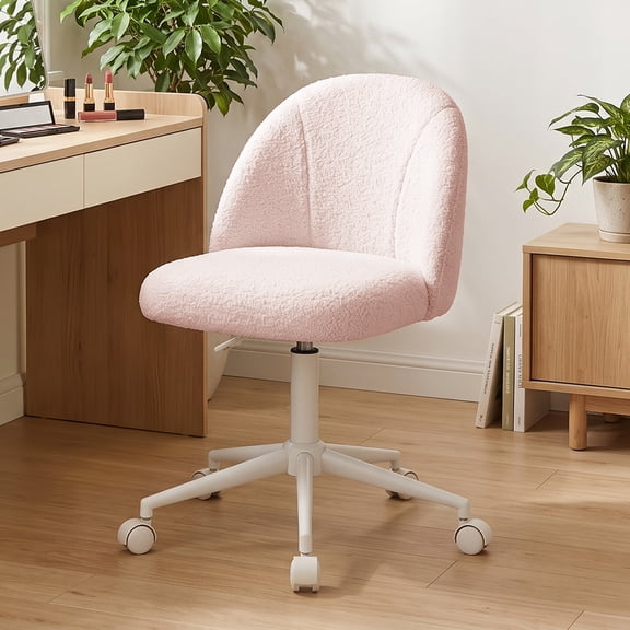 Teddy Plush Round Vanity Chair With Wheels and Backrest, Armless Office Chair, and Vanity Stool—Perfect for Studying, Working, and Applying Makeup