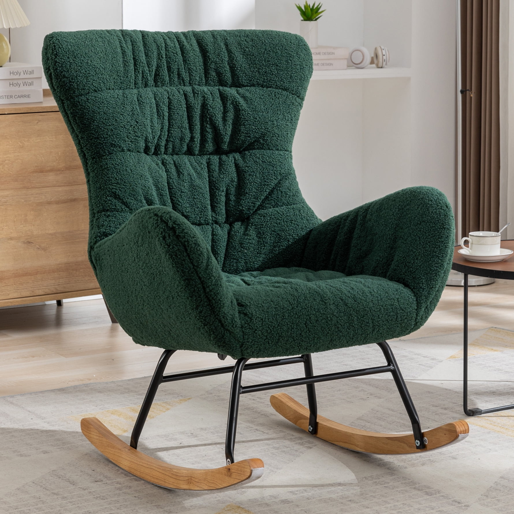 Teddy Rocking Chair Nursery, Wingback Glider Rocking Chair with Channel