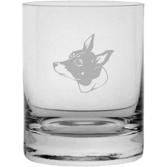 Teddy Roosevelt Terrier Dog Themed Etched 11oz Crystal Rocks Whisky Glass