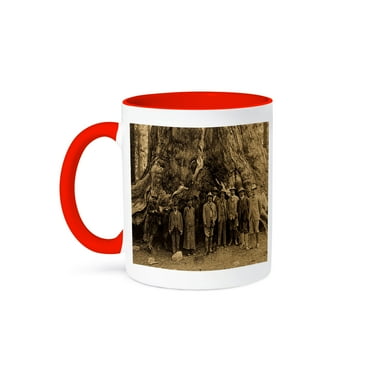 3dRose, Teddy Roosevelt and John Muir Beneath a Redwood Tree Sepia, 11oz Two-Tone Red Mug
