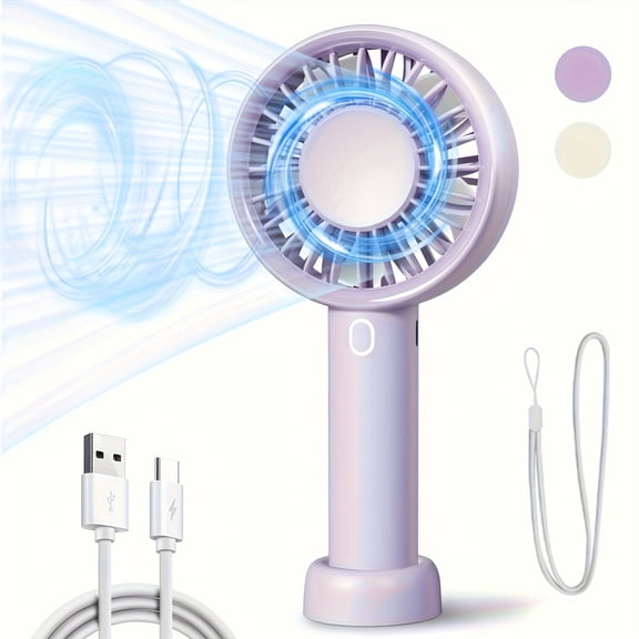 Teddy Run 2026 Upgraded High-Speed Turbo Portable Handheld Fan | 12000RPM, 9Hrs 1800mAh Rechargeable, 3 Speeds, With Base & Lanyard - Mini Electric Pocket Fan For Men Women Kids（purple）