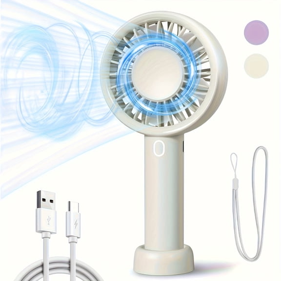 Teddy Run 2026 Upgraded High-Speed Turbo Portable Handheld Fan | 12000RPM, 9Hrs 1800mAh Rechargeable, 3 Speeds, With Base & Lanyard - Mini Electric Pocket Fan For Men Women Kids(white)