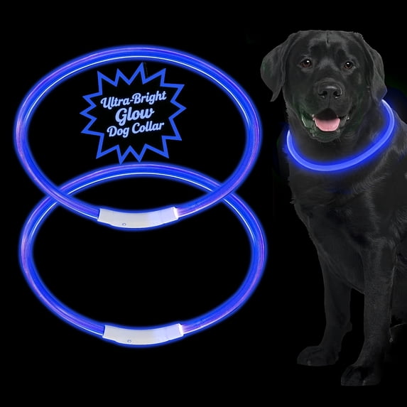 Teddy Run 2PCS USB Rechargeable LED Dog Collar - Light Up Adjustable Pet Collar With 3 Modes, 360° Glow Safety Collar For Small/Medium/Large Dogs - TPU Cuttable Puppy Collar For Night Walking (Blue)