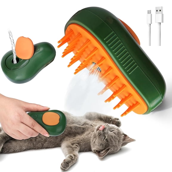 Teddy Run-3-in-1 Steam Pet Brush for Cats & Dogs – Silicone Massage Grooming Comb, Hair Remover & Misting Tool, Gentle Deshedding & Cleaning (Avocado Green/White)​