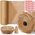thumbnail image 1 of Teddy Run Honeycomb Packaging Paper, 15" W X 2010" L Bubble Cushioning Wrap For Moving, Products & Gifts Wrapping Paper, Cushioning Packing Material With 20 Fragile Sticker Labels, Brown, 1 of 9