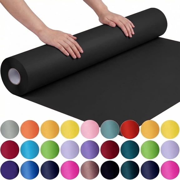 Teddy Run Kraft Paper Roll 15" x 460" (38') for Gift Wrapping Bulletin Board Craft Art Bouquet Flower Packing Moving Shipping Floor Covering Table 80GSM (Black)
