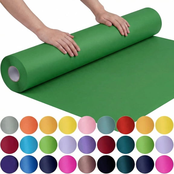 Teddy Run Kraft Paper Roll 15" x 460" for Gift Wrapping Bulletin Board Craft Art Bouquet Flower Packing Moving Shipping Floor Covering Table 80GSM (Green)