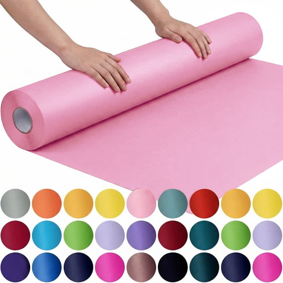 Teddy Run Kraft Paper Roll 15" x 460" for Gift Wrapping Bulletin Board Craft Art Bouquet Flower Packing Moving Shipping Floor Covering Table 80GSM (Pink)