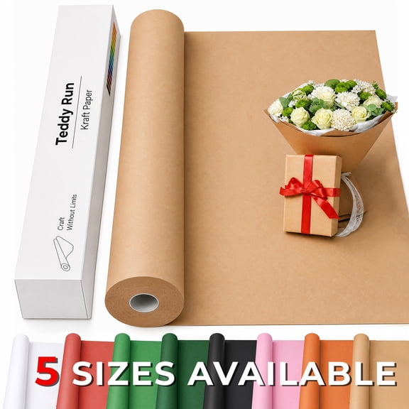 Teddy Run Brown Kraft Paper Roll 18" x 900"(80GSM) for Gift Wrapping Bulletin Board Craft Art Bouquet Flower Packing Moving Shipping Floor Covering Table