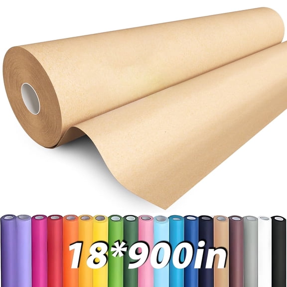 Teddy Run Kraft Paper Roll 18" x 900" for Gift Wrapping Bulletin Board Craft Art Bouquet Flower Packing Moving Shipping Floor Covering Table 80GSM (Brown)