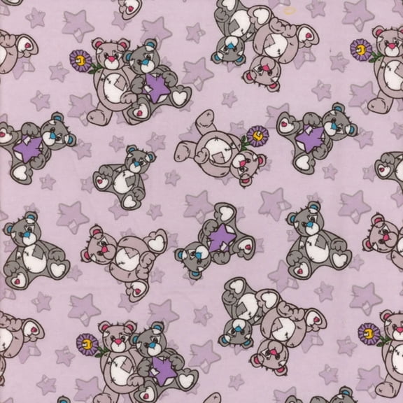 Teddy Star - Lavender Flannel Fabric