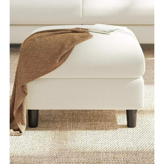 Teddy Storage Ottoman, 26.7" Large Living Room Ottoman, All-Wood Coffee Table Ottomans with Storage, Tool-Free Setup Ottomans for Living Room, Bench for Bedroom, Beige
