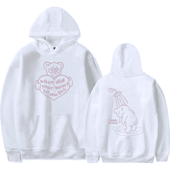 Teddy Swims Broken Heart Unisex Long Sleeve Cotton Pullover Hoodie Bear Logo Streetwear Merch Sweatshirt,XS,White