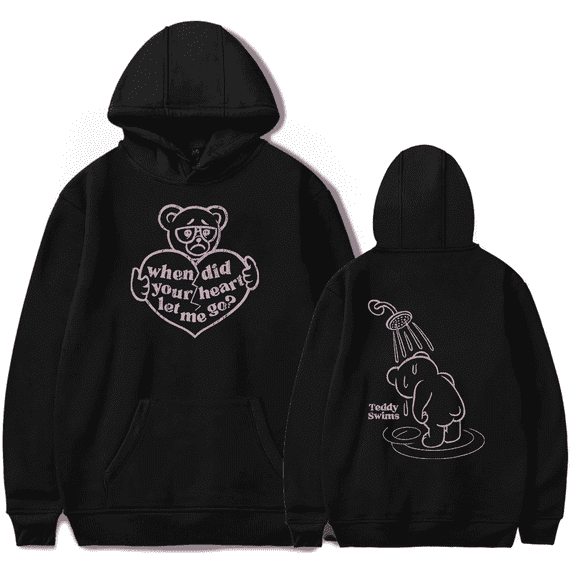 Teddy Swims Broken Heart Unisex Long Sleeve Cotton Pullover Hoodie Bear Logo Streetwear Merch Sweatshirt,XXS,Black