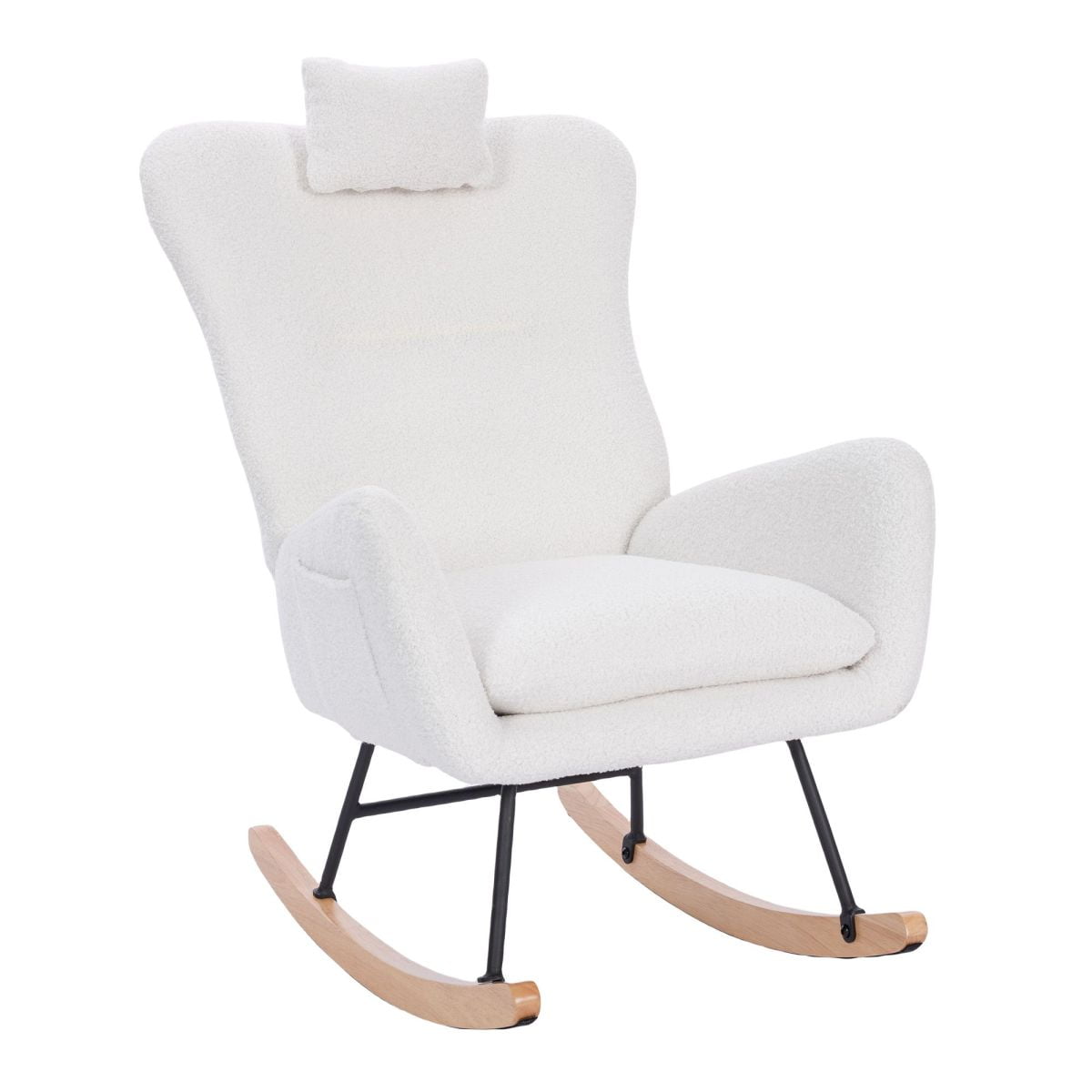 Teddy Upholstered Nursery Rocking Chair Ergonomic High Back Soft Thick Seat for Living Room Bedroom Dark Grey Customizable Available