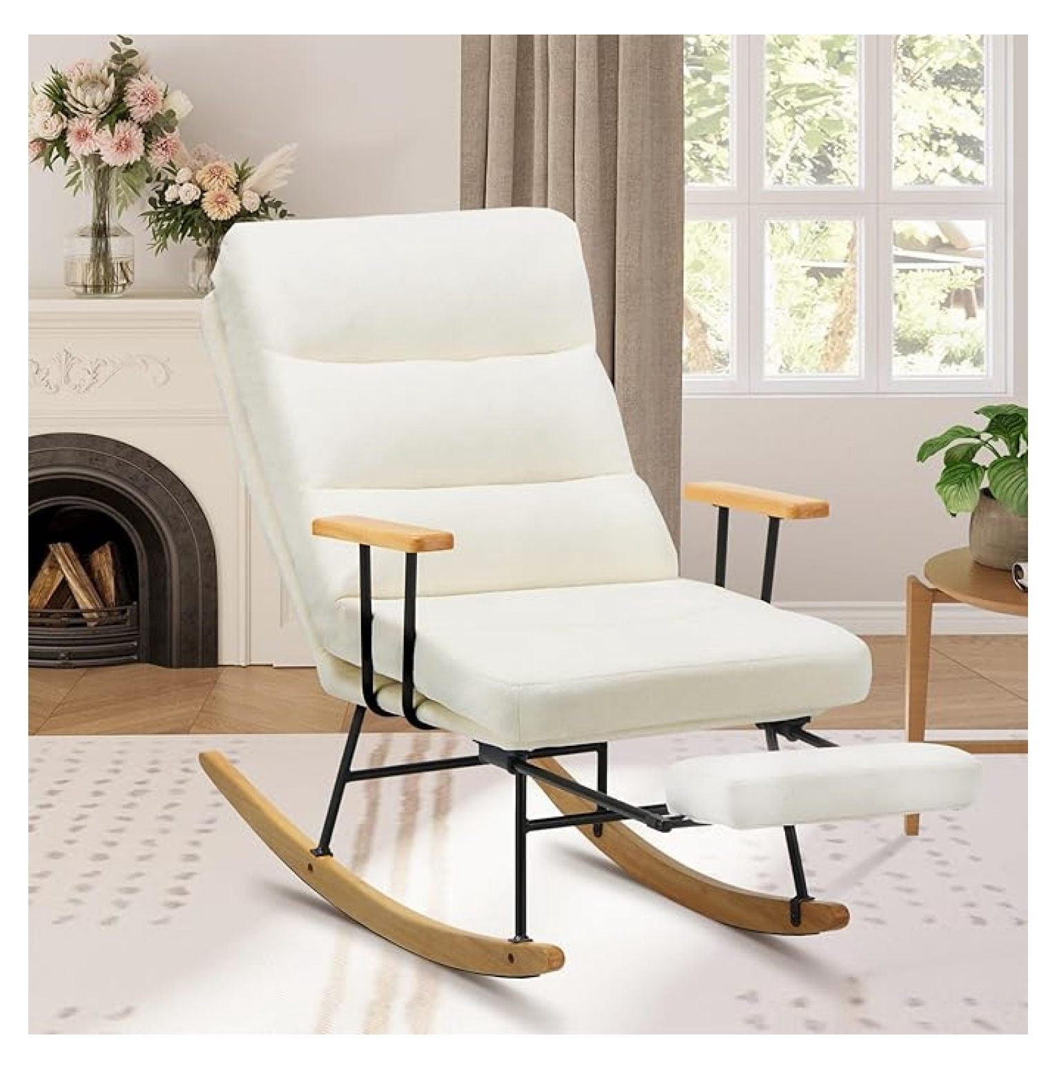 Teddy Upholstered Rocking Chair with Retractable Footrest and ...