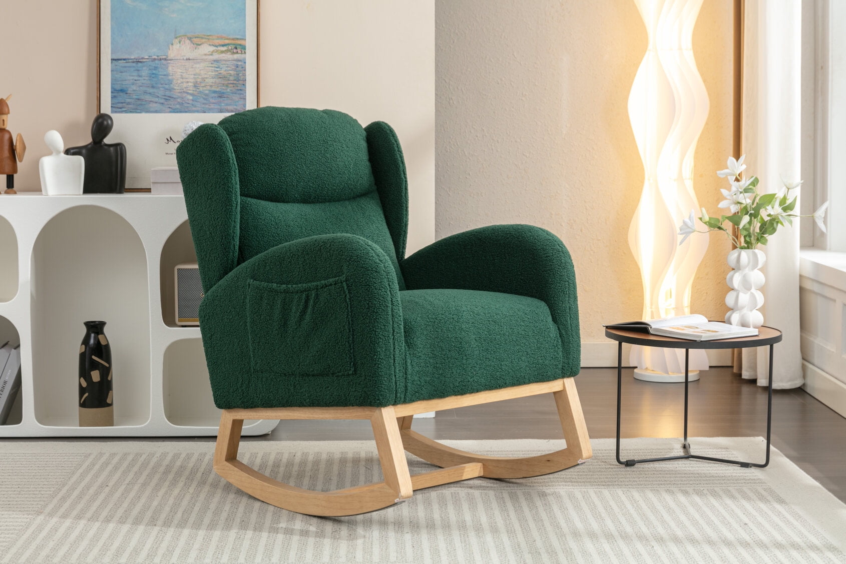Teddy Upholstered Rocking Chair with High Wingback Support and Side ...