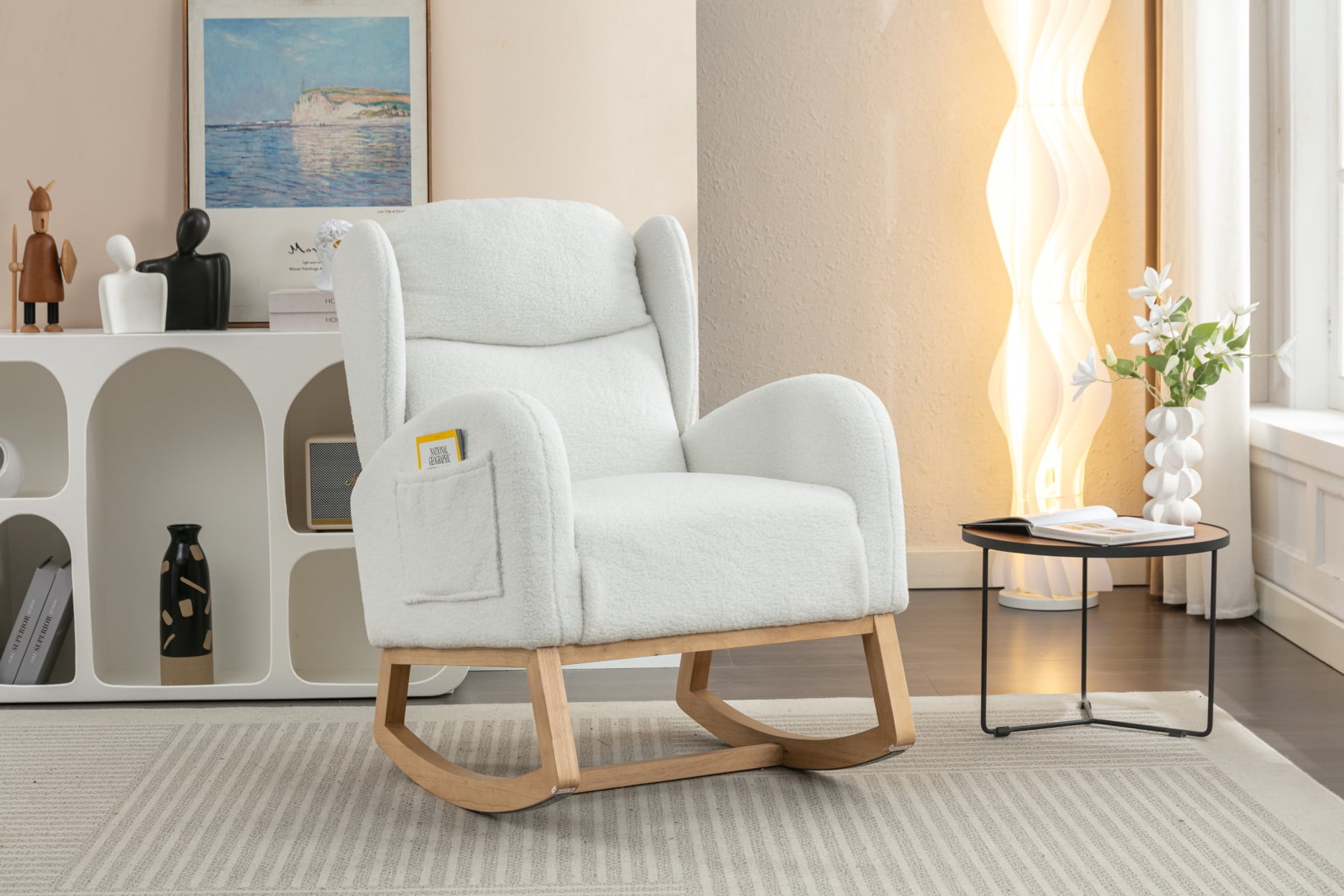 Teddy Upholstered Rocking Chair with High Wingback Support and Side ...