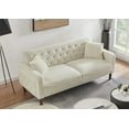 thumbnail image 1 of Teddy Velvet 2-Seater Sofa with 2 Pillows, Modern Loveseat Sofa with Tufted Buttons Desgin Backrest, Sturdy Wood Frame Sofa for Living Room, Apartment and Hotel, Beige, 1 of 7