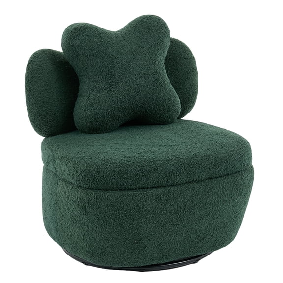 Teddy Velvet 360° Swivel Accent Chair with Storage, Comfy Upholstered Barrel Chair, Star Pillow Single Sofa for Living Room Bedroom Small Spaces, Green