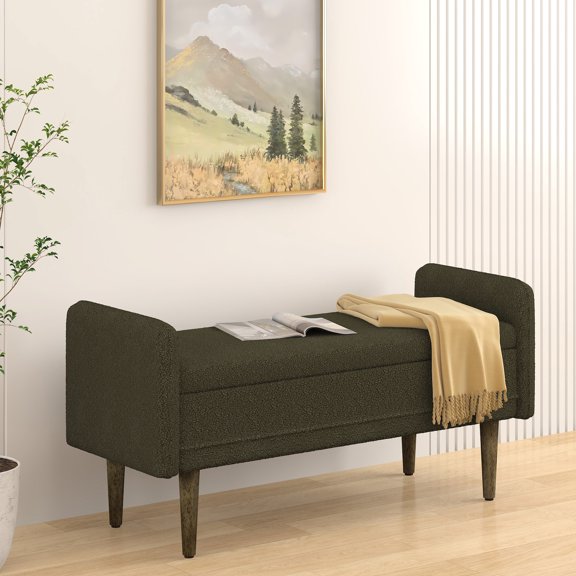 Teddy Velvet Bedroom Stool | Used as Seat and Storage | Rubber Wood and Sponge Blend | Makes Room Neat