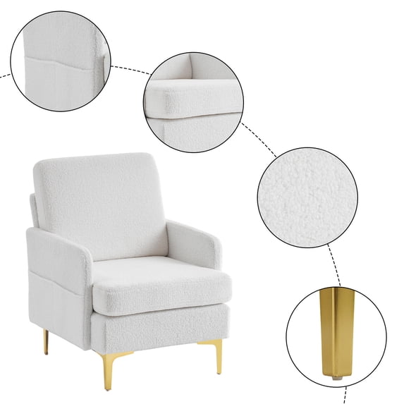 Teddy Velvet Gold Feet Indoor Leisure Chair Off-White