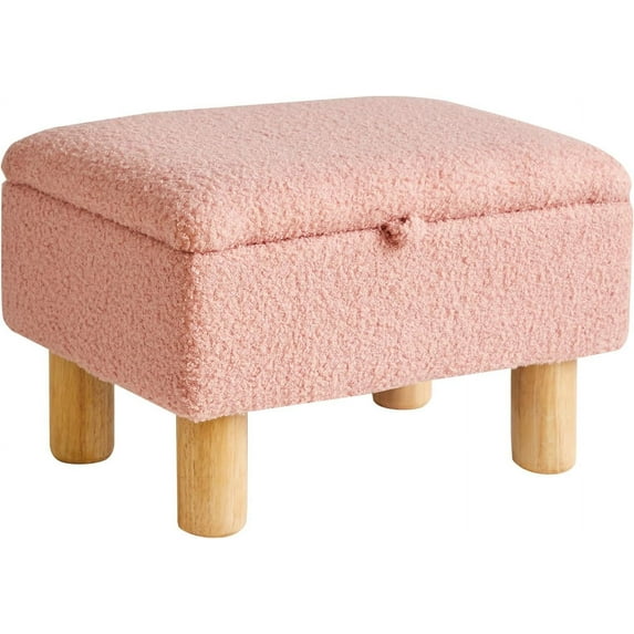 Teddy Velvet Small Ottoman Foot Rest, Foot Stools with Storage Small, Upholstered Rectangle Wood Ottoman with Safety Hinge Flip Top, Bed Stool for Bedroom Dorm Teddy Pink