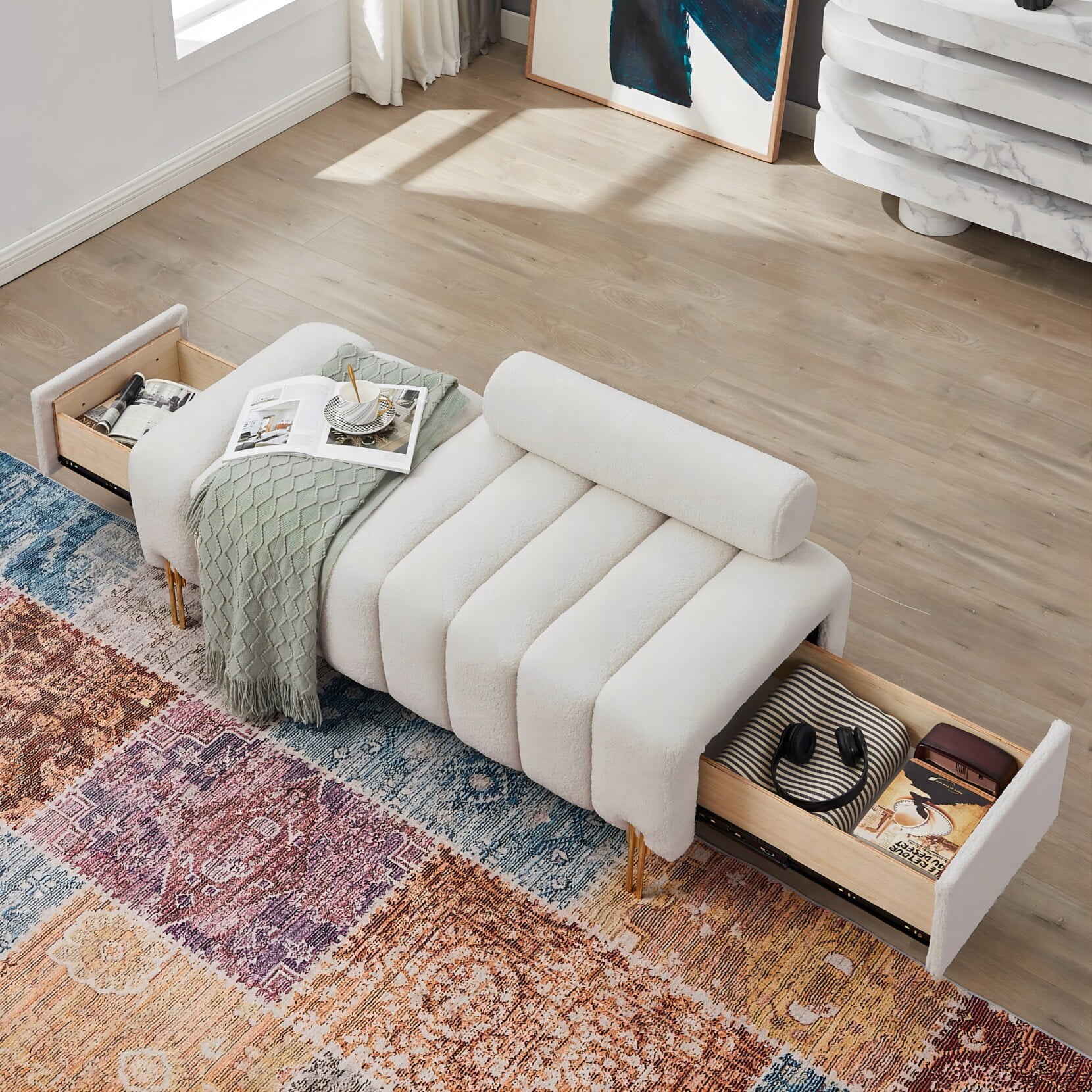 Storage ottoman with online backrest