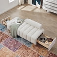 thumbnail image 1 of Teddy Velvet Storage Ottoman Bench, Upholstered Shoe Storage Bench with 2 Pull Out Drawers and Backrest, Channel Tufted Entryway Bench for Living Room, Bedroom, Beige, 1 of 9