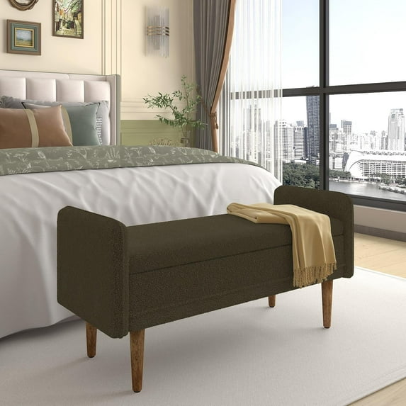 Teddy Velvet Storage Stool - Multifunctional Bench with Hidden Compartment for Apartment, Living Room & Bedroom, Easy Assembly Modern Organizer