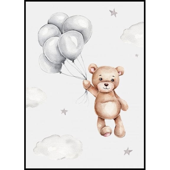 Teddy With Balloons Poster Wall Art, Modern Wall Decor For Living Room Bedroom, 16x24 UNFRAMED