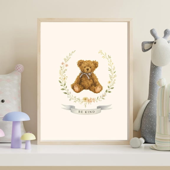 Teddy bear-themed wall art for children's rooms: Cottagecore style, animal images, prints, pink Boho-style baby room decoration.8x12 UNFRAMED