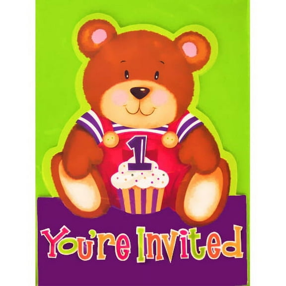Various Teddy Bear 1st Birthday Printed Invitations, 8ct