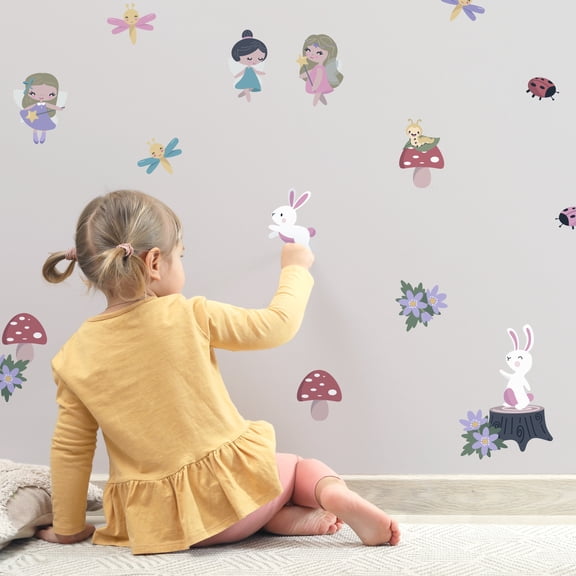 Teddylabels - Fairies and Rabbits Decals - Easy-to-Apply & Removable Wall Stickers