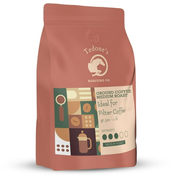 Tedone's Ground Coffee Medium Roast - Rich Italian Roast Flavor Gourmet Coffee, Coarse Ground Coffee for French Press 18 oz