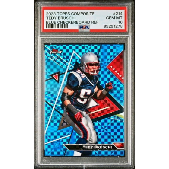 Tedy Bruschi 2023 Topps Finest 214 Blue Checkerboard Refractor 37/75 Card PSA 10